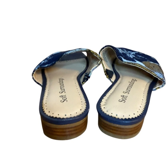 Soft Surroundings Priya Blue Floral Brocade Slide On Sandals - Picture 4 of 7
